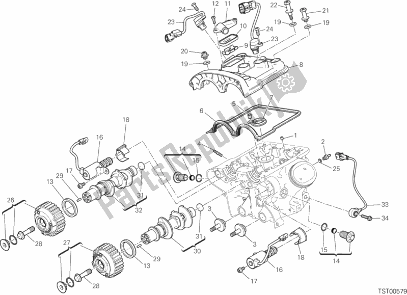 Todas as partes de Cabeça Do Cilindro Vertical - Cronometragem do Ducati Multistrada 1200 Touring USA 2017